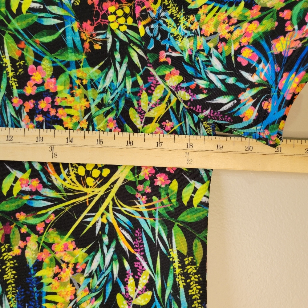 Zara Trafaluc Tropical Floral Neon Print Shift Dress Women’s Size Medium - Picture 7 of 8